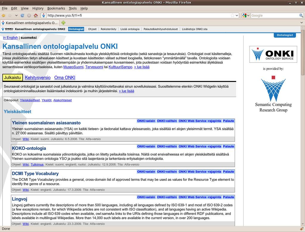 33 Kuva 9: ONKI-ontologiapalvelun etusivu.