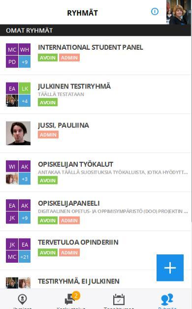 Kurssille automaattisesti oma Opinder-ryhmä, jossa voi