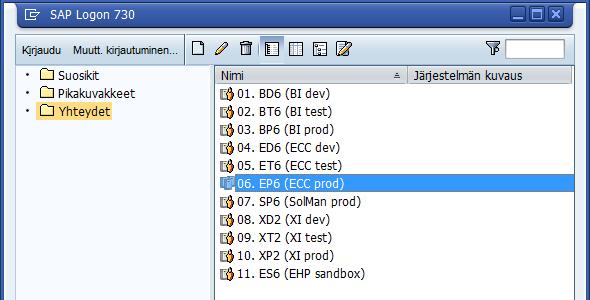 1.2. EP6 (ECC prod) Valitse Yhteydet -kansiosta toimintaympäristö 06.