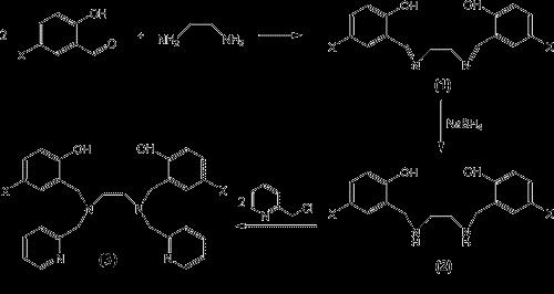 16 (8) x = NO 2, Br tai Me Ainetta H 2 Lt1 valmistettiin liuottamalla 5-nitrosalisyylialdehydi ja etyleenidiamiini THF:iin.