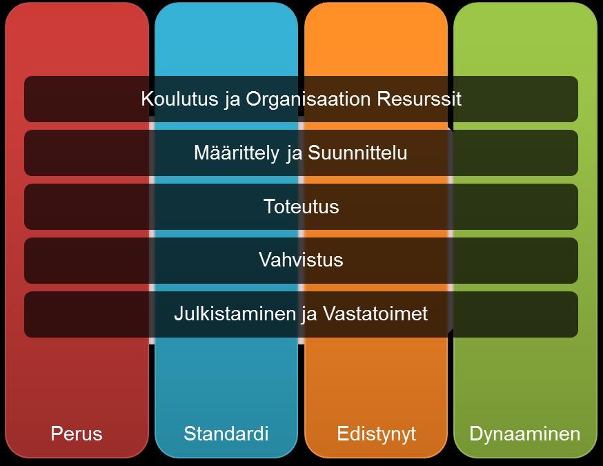 12 Dynaamisella tasolla on edetty siihen pisteeseen, että SDL-prosessia noudatetaan täydellisesti koko organisaation tasolla.