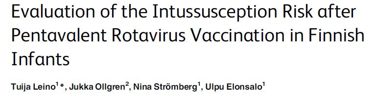 Rotavirusrokotuksen jälkeinen riski suolentuppeumaan suomalaisilla imeväisikäisillä lapsilla Leino et al. PLOS One 2016; DOI:10.