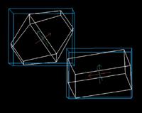 Rajauskehikot : Hierarkiat Törmäyksen testaus Oheisen kuvan kaksi AABB:tä törmäävät toisiinsa. Ihminen pystyy näkemään, että itse kappaleet eivät kuitenkaan törmää.