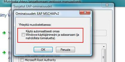 83 Otetaan rasti pois kohdasta Käytä automaattisesti omaa Windows-käyttäjänimeäni ja salasanaani (ja mahdollista toimialuetta) (kuva 70).