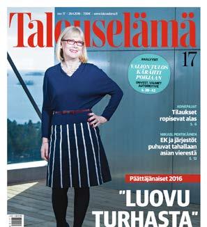 Talouselämä Johtamisen, talouden ja sijoittamisen osaajat Varaukset ja aineisto määräpäivänä klo 14 mennessä. Nro Varaus & aineisto 11 24.3. 21.3. 12 31.3. 28.3. 13 7.4. 4.4. 14 13.4. 10.4. 15 21.4. 18.