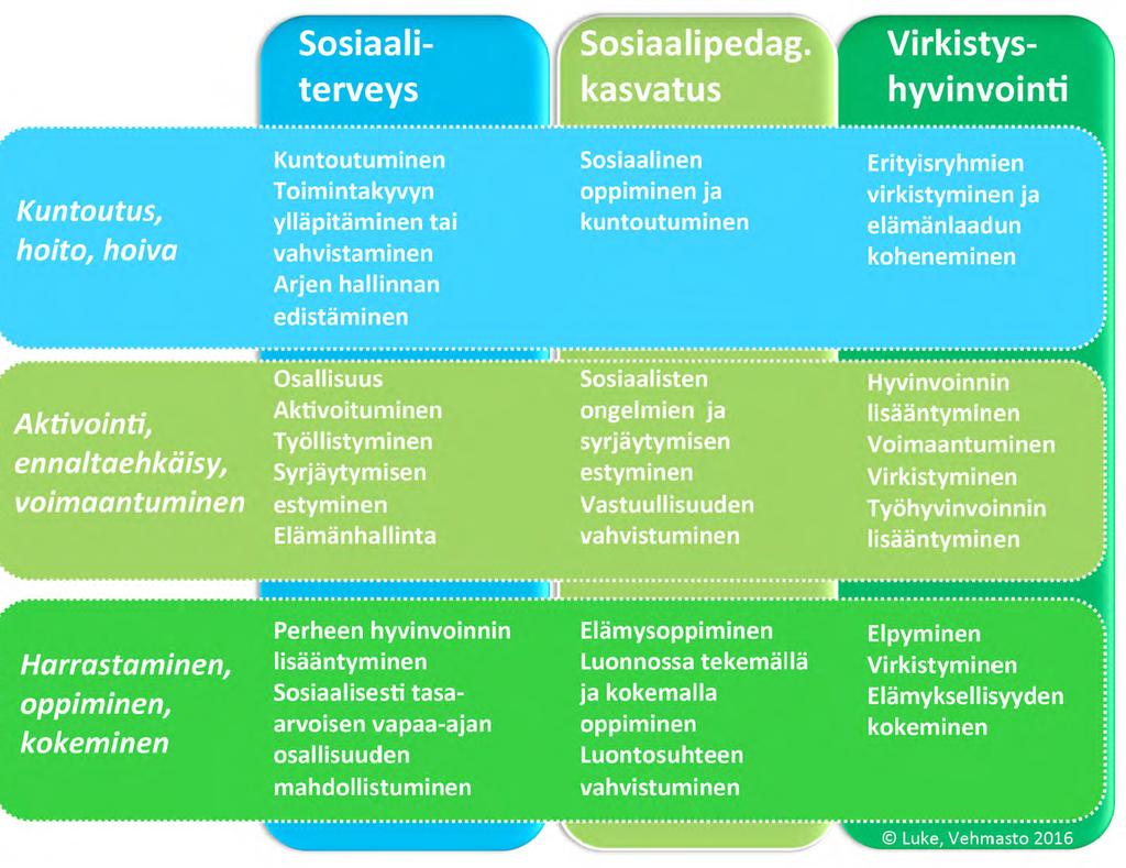 oppiminen, mutta ei hoito, hoiva tai harrastaminen, koska niiden avulla asiakas pääsee kohti jotain muutosta elämässään.