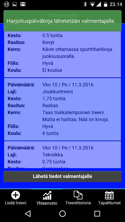 Kaikki harjoitteet on koostettu siinä järjestyksessä jossa ne on syötetty. Uusin harjoite on ylimpänä ja vanhin alimpana.