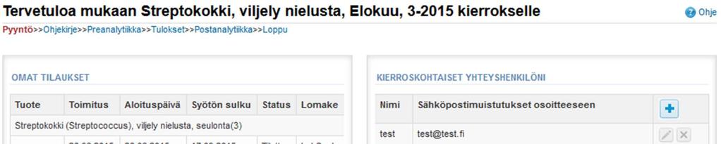 Pyyntö Avattaessa kierros aukeaa näkymä, jossa kierros on jaettu eri osa alueisiin: Pyyntö: Tässä näkymässä näet mm. mitä olet tilannut ja kuinka paljon (esim.