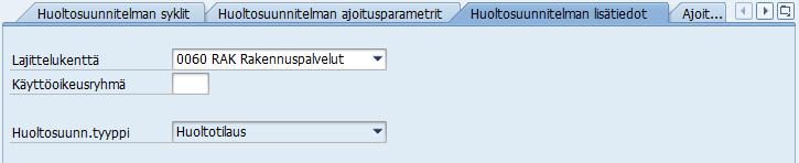 Mikäli kyseessä olisi viranomaistarkastus, käytetään lajittelukentässä viranomaistarkastusta. Kuva 18. Huoltosuunnitelman ajoitusparametrien asettaminen Kuva 19.