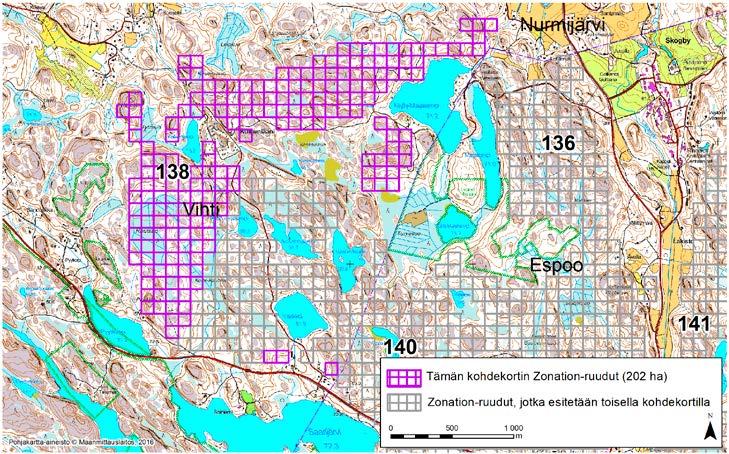 Vihti, Zonation-aluetunnus 138 VIHTI (138) Alue sijaitsee Vihdin kaakkoisosissa Ruskelan kylän kaakkoispuolella rajauksen sisällä olevaa Kuikunläänin kylää lukuunottamatta asumattomalla kallioisella