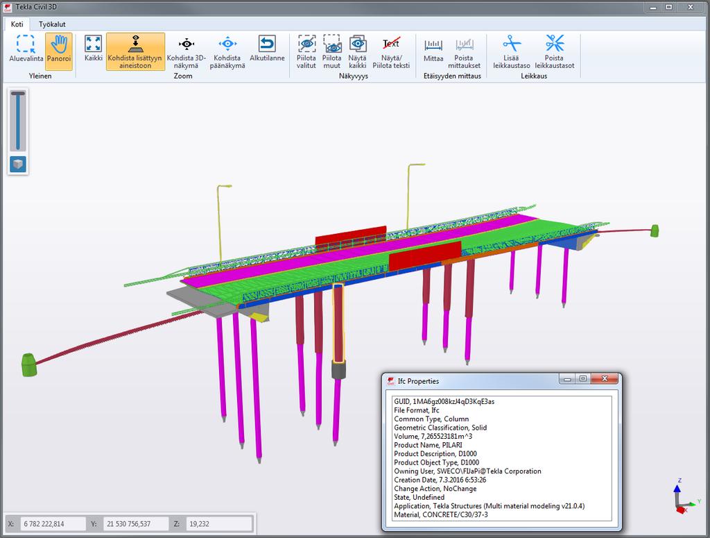 31 Kuva 14. Sillan näkyvän pinnan IFC-malli suunnittelujärjestelmässä. Pilotin aikana havaittiin tarve taitorakenteiden ylläpitomallien laatimisesta.