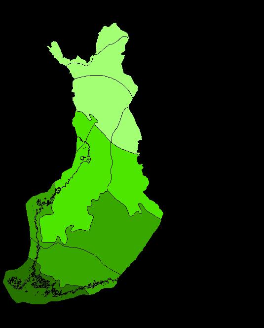 15 KUVA 2. Suomen boreaaliset ilmastovyöhykkeet vastaavat myös kasvimaantieteellisiä vyöhykkeitä (Suomen ympäristökeskus 2015).