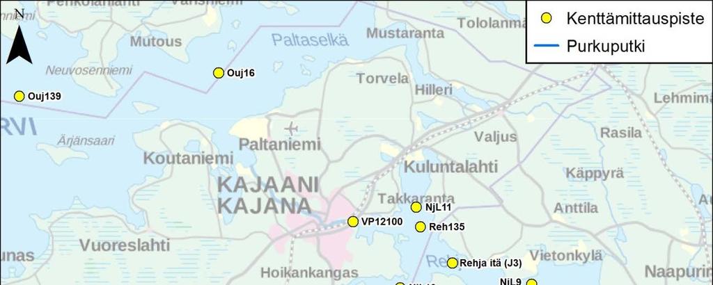 vaihtelevalla ajoituksella yhteensä 21 pisteellä (Kuva 6-29) ja lisäksi GTK:n toimesta Kainuu ELY-keskuksen toimeksiannosta.