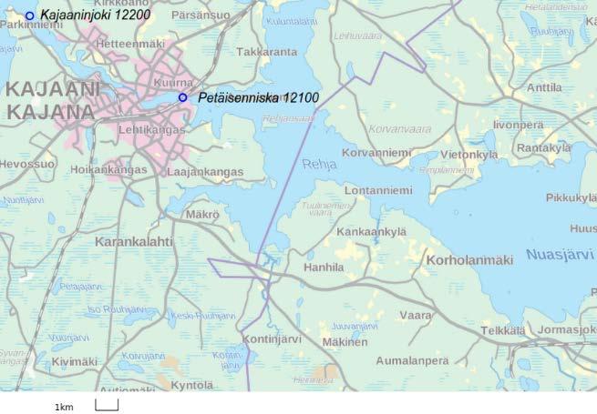 Kuva 6-47. Kajaaninjoen näytepisteiden sijainti.