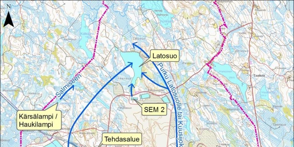 Taulukko 4-1. Terrafamen kaivosalueen arvioitu vesitase vuonna 2021, kun sateinen vuosi.