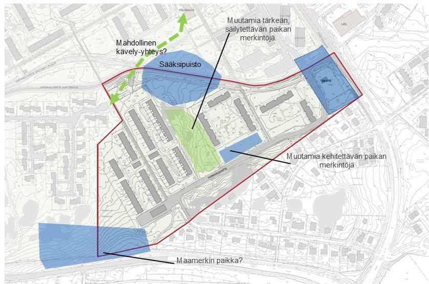 Lounaiskulma Etelälaidan metsän kävelypolku sekä tammipuistikko herättivät runsaasti säilytystoiveita. Tammet ovatkin jo asemakaavalla suojeltuja.