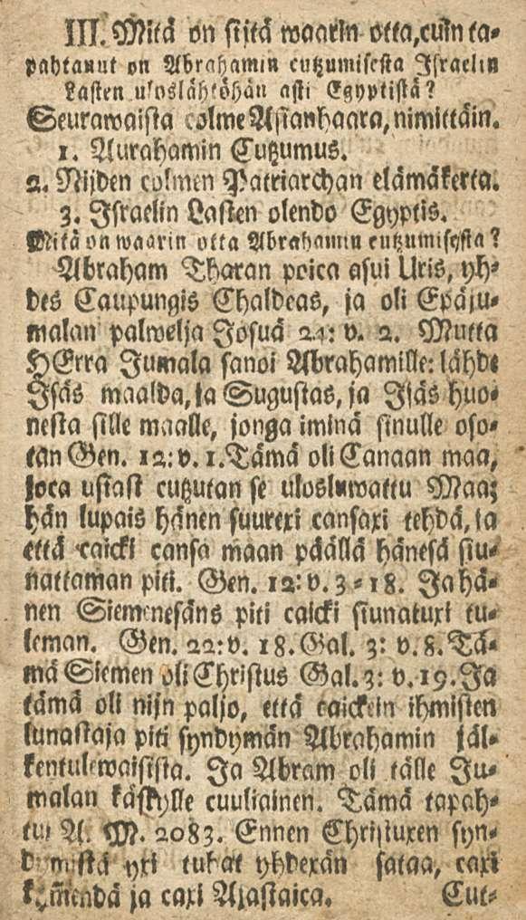 m. Mitä on siitä waarln olta,culn tapahtauut on Abrahamin cutzumisrsta Israel,» lasten uloslahwhän asti Egyptistä? Seurawaista colmeasianhaara, nimittäin. i. Aurahamin Cutzumus. 2.