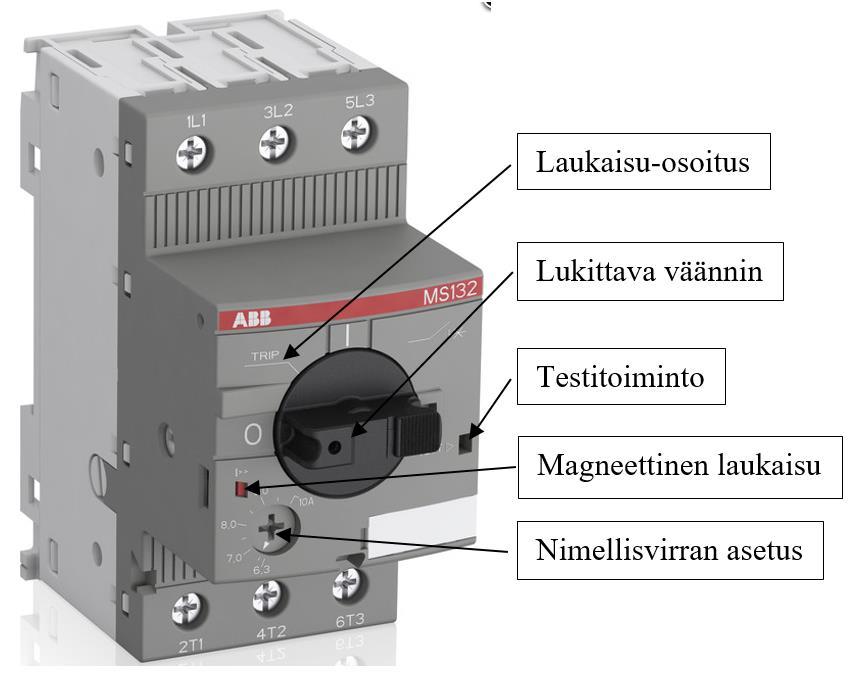 Perusasetteluvirraksi otetaan usein moottorin nimellisvirta. Jos halutaan olla varovaisia, asetellaan rele kuormitusvirran mukaan. Kuva 23.