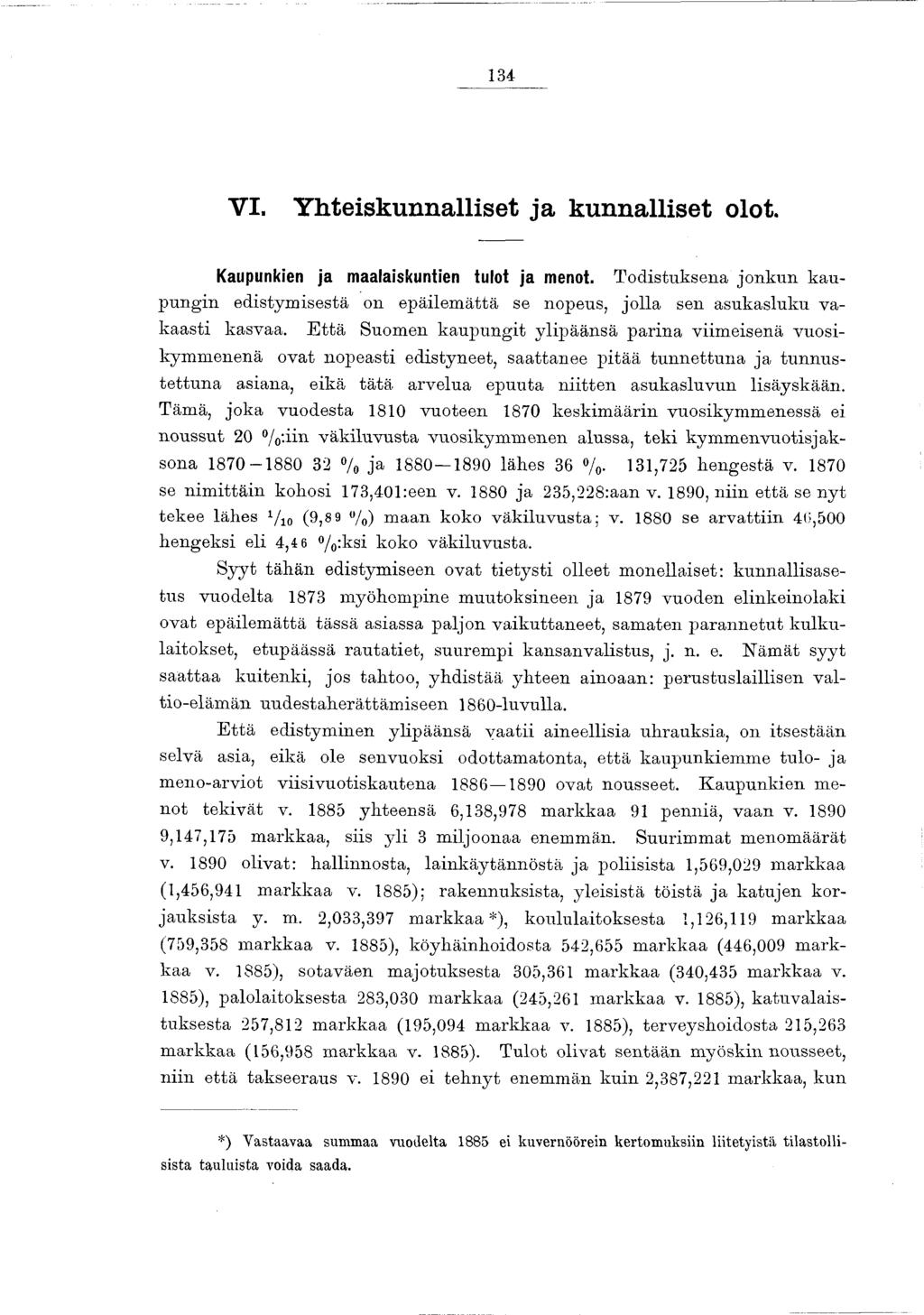 34 VI. Y hteiskunnalliset ja kunnalliset olot. Kaupunkien ja maalaiskuntien tulot ja menot.