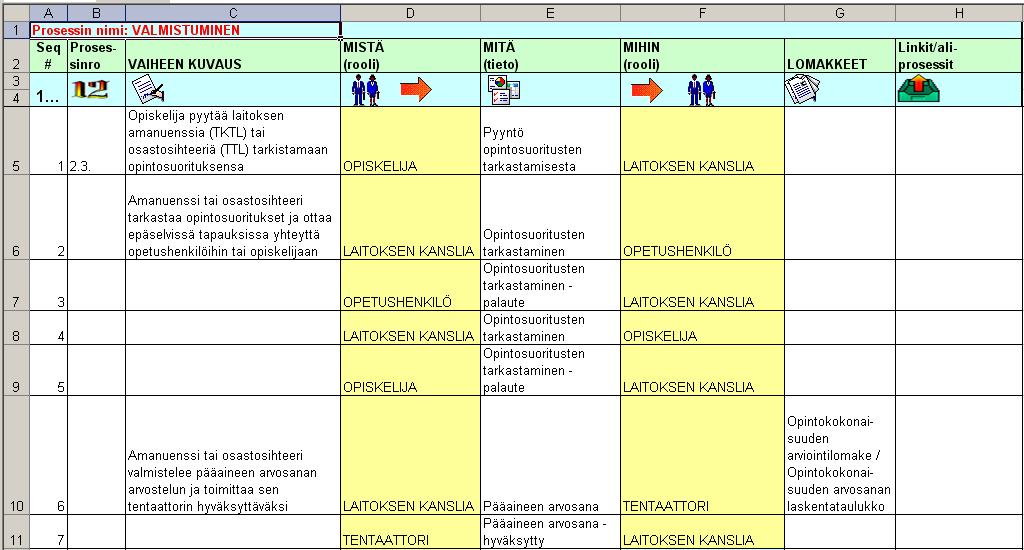 Promi-projektin kuvaus valmistumisesta (Excel)
