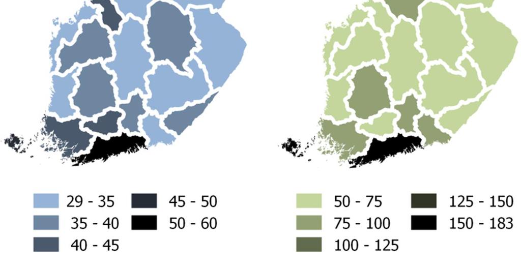 asukasta maakunnittain vuonna.