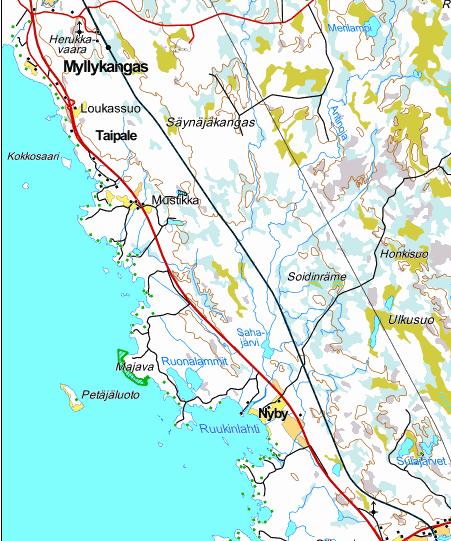 Tuulivoimalle soveltuvan maa-alueen etsintä 1. Kartoitetaan tuulisuudeltaan sopivan näköinen maa-alue tuuliatlaksesta (www.tuuliatlas.fi) 2.