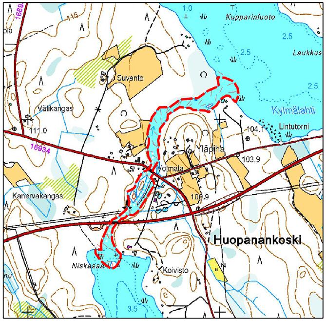 Keski-Suomen maakunnallisesti tärkeät lintualueet 19 (62) 6.10 Huopanankoski (610151) Viitasaari Pinta-ala: 8 ha Huopanankoski on Keski-Suomen merkittävimpiä koskikaran talvehtimiskoskia.