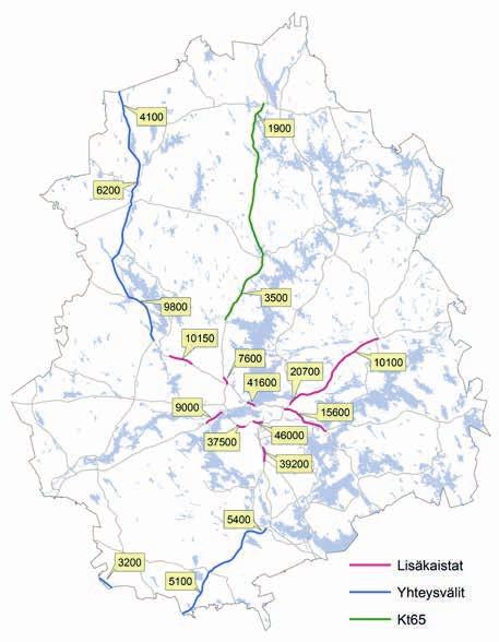 KAAVAN SISÄLTÖ JA PERUSTEET LIIKENNE JA LOGISTIIKKA Lisäkaistat Yhteysvälit Kt65 Kuva 28.