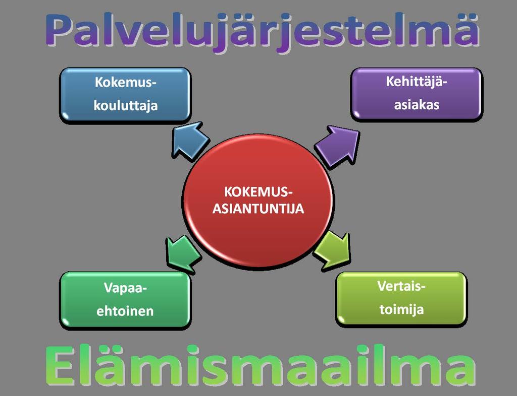 1.3 Käsitteitä Kokemusasiantuntijalla tarkoitetaan henkilöä, jolla on oman tai läheisen sairauden tai ongelmallisen elämäntilanteen vuoksi kokemusta kuntoutumisesta sekä palvelujärjestelmän