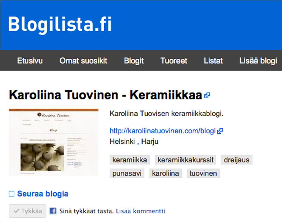 43 Kuva 21. Karoliina Tuovisen blogi Blogilista.fi-palvelussa. 5.
