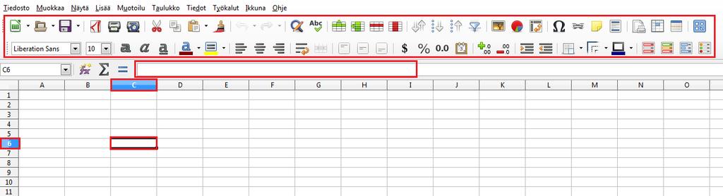 Yleisiä ohjeita A Kun käynnistät LibreOfficen, valitse tiedostoksi Calc-laskentataulukko. Avautuu laskentataulukko, joka koostuu pystysuorista sarakkeista ja vaakasuorista riveistä.