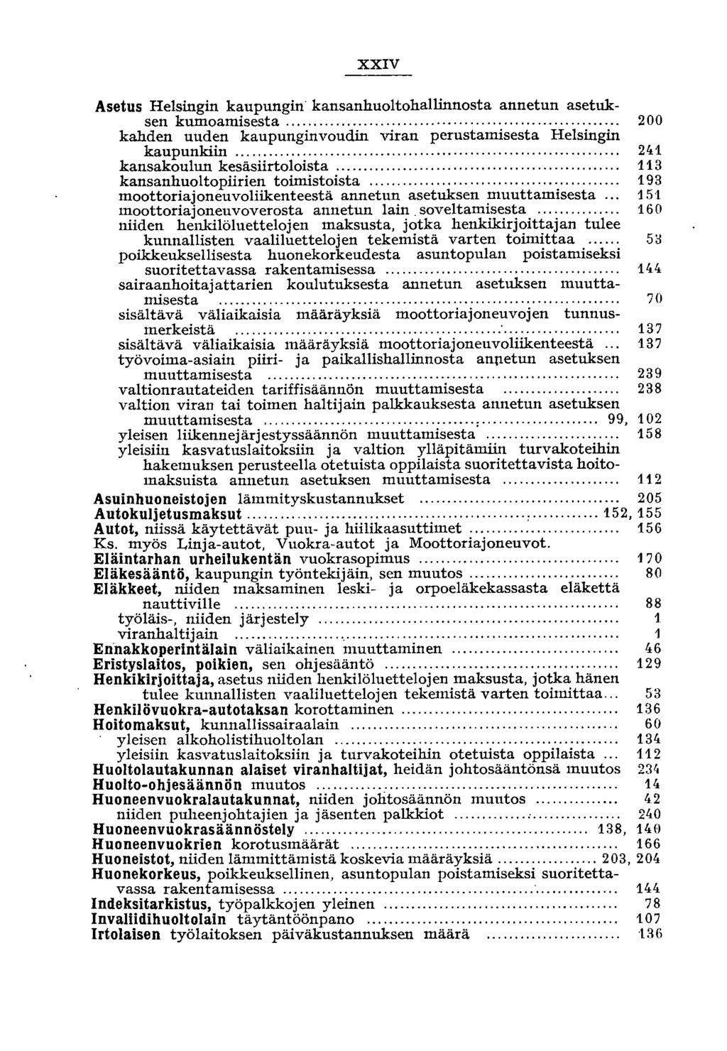 XXIV Asetus Helsingin kaupungin' kansanhuoltohallinnosta annetun asetuksen kumoamisesta............... 200 kahden uuden kaupunginvoudin viran perustamisesta Helsingin kaupunkiin.