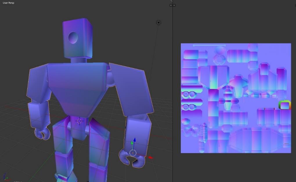 8.3 Normal-mapin luonti Blenderillä Normal-mapin tarkoituksena on lisätä malliin lisää yksityiskohtia ilman, että käytetään lisää polygoneja, jolloin mallin suorituskyky on parempi.