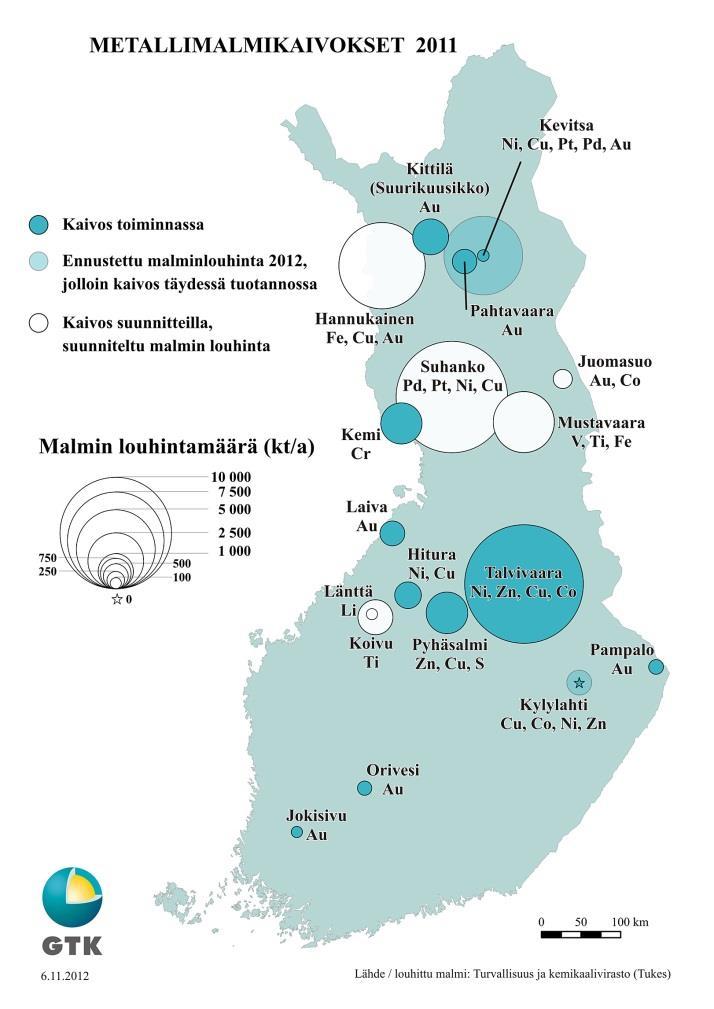 37 Kuva 5. Suomen metallimalmikaivokset ja suunnitellut kaivoshankkeet (GTK, 2013) 5.3.4 Suomalaiset kaivosyritykset Suomessa metallimalmituotanto on suurelta osin ulkomaisten kaivosyhtiöiden käsissä.