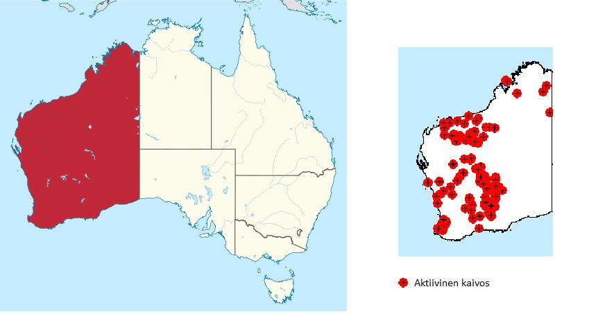 60 Kuva 11. Länsi-Australian aktiiviset metallikaivokset (Australian Mines Atlas, viitattu 1.8.2013). 6.7.