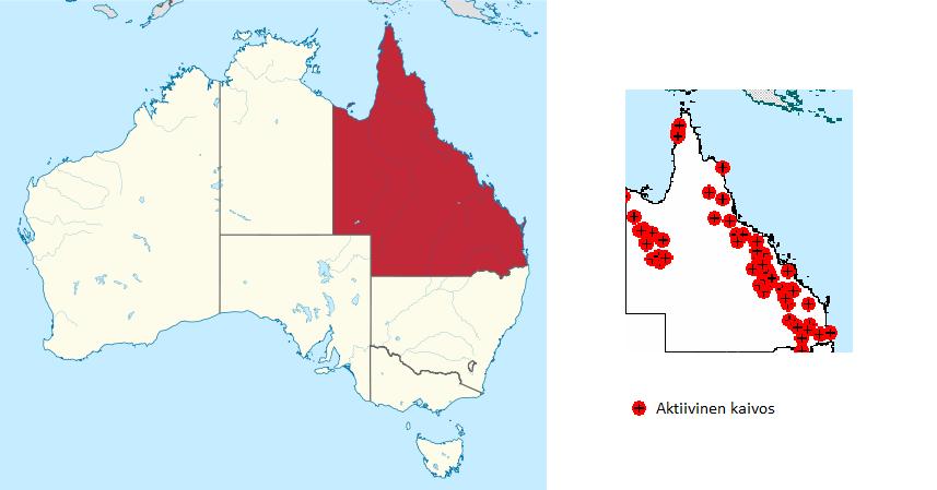 62 Kuva 12. Queenslandin aktiiviset metallikaivokset (Australian Mines Atlas, viitattu 1.8.