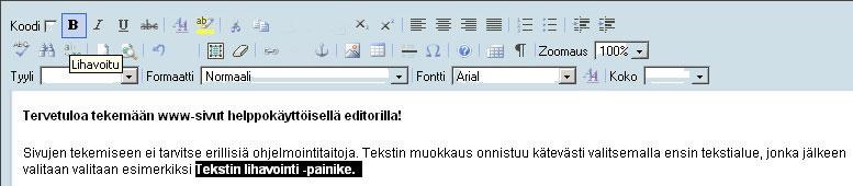 Viemällä hiiren osoitin painikkeen päälle saadaan näkyviin ohjeteksti, jossa