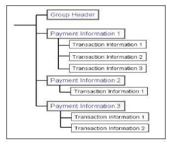 Siinä on myös maksusanoman lähettäjän tiedot. Payment Information osia voi maksusanomassa olla useita.