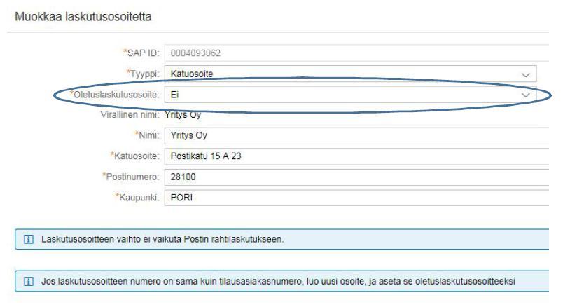 Klikkaa laskutusosoitetta jota haluat muokata ja tämän jälkeen klikkaa muokkaa-painiketta (kynä). 2.