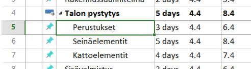 Valitaan otsikon alle tulevat rivit. 2. Valitaan TASK > Insert > Summary. 3.