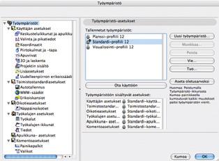 KO. - 13 5.10 Attribuuttien hallinta 6 Työympäristö Käyttäjä- ja toimistokohtaisesti tallennettavat asetukset löytyvät Työympäristö -asetuksista.