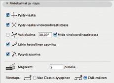 KO. - 16 6.1.4 Piirtokulmat ja -tapa Osiossa määritetään ne kulmat, joihin osoittimen halutaan lukkiutuvan, kun vaihtonäppäin painetaan alas.