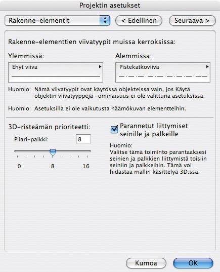 Kätke kokonaisnollat -asetus muuttaa esimerkiksi mitan 0,245 muotoon 245. Kätke desimaalinollat -asetus muuttaa mitan 25,200 muotoon 25,2.