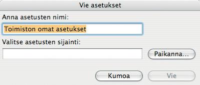 Kun ollaan jonkin asetusryhmän pääsivulla, saadaan ikkunan vasemmassa ylänurkassa olevalla painikkeella käyttöön jonkin tallennetun työympäristön mukaiset asetukset.