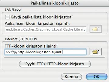 Paikalliset kirjastot sisältää omalla työasemalla sijaitsevat kirjastot. Muut objektit sisältää yksittäiset objektit, joita on käytetty. FTP-kirjastot sisältää etäpalvelimelta käytettävät kirjastot.