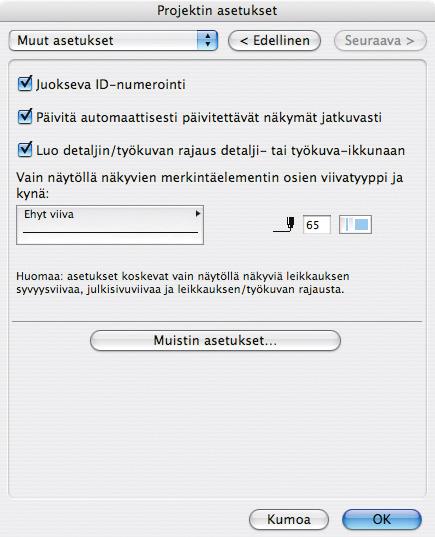 KO. - 4 2.7 Muut asetukset 3.1 Kerrosasetukset Osiossa on yleisiä ohjelman käyttöön liittyviä asetuksia.