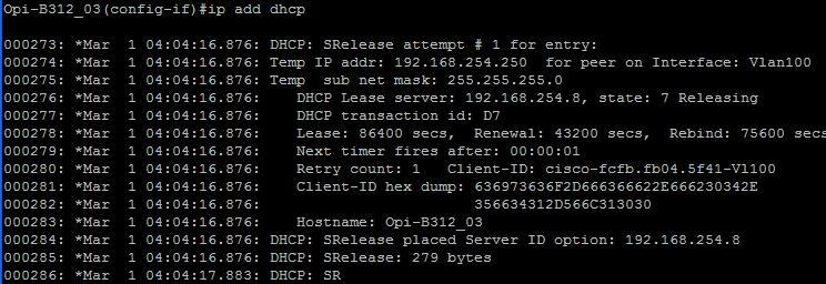 51 osoitetta komennolla ip dhcp. Jotta IP-osoitteen hakuyritys onnistuisi, kytkin täytyy olla yhdistettynä trunk-portista toiseen kytkimeen.