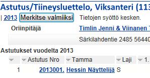 Astutustietojen tallennus Uusi painikkeella edellisen tallennetun astutuksen tiedot poistuvat näyttöruudulta ja voidaan syöttää seuraavan tamman astutus.