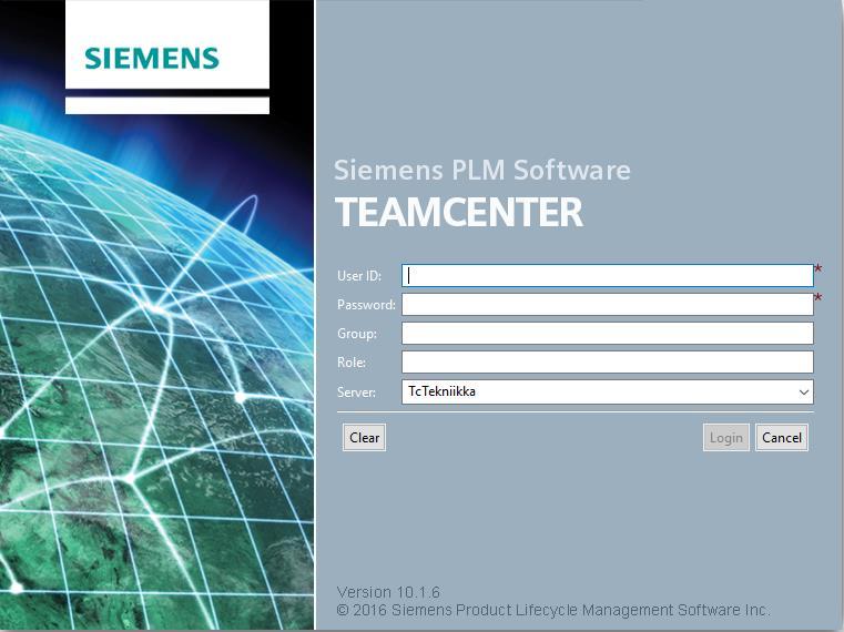 4(46) 9. TeamCenterin sisäänkirjautuminen Ensimmäisenä kirjaudutaan TeamCenteriin sisälle. Käynnistä ensimmäisenä TeamCenter 10 ohjelma.
