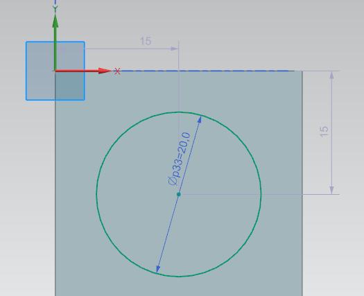 30(46) 4. Tee 20 halkaisijalla oleva ympytä korvakkeen keskikohtaan 15 alaspäin yläreunasta. 5. Menu -> Insert -> Sketch Curve -> Circle 6.
